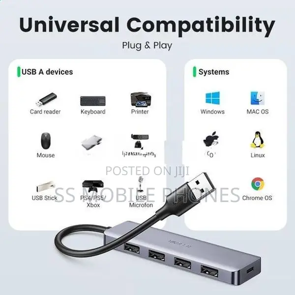 UGREEN 4 Port USB 3.0 & Type C Hub Dock 5Gbps
