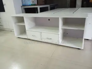 Modern White 65” melamine Mid-Drawer TV Stand