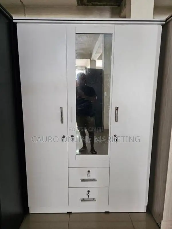 New Melamine White / Ash Black Colour 3 Door Cupboard Fc Wardrobe
