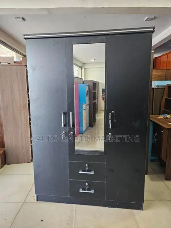 New Melamine White / Ash Black Colour 3 Door Cupboard Fc Wardrobe