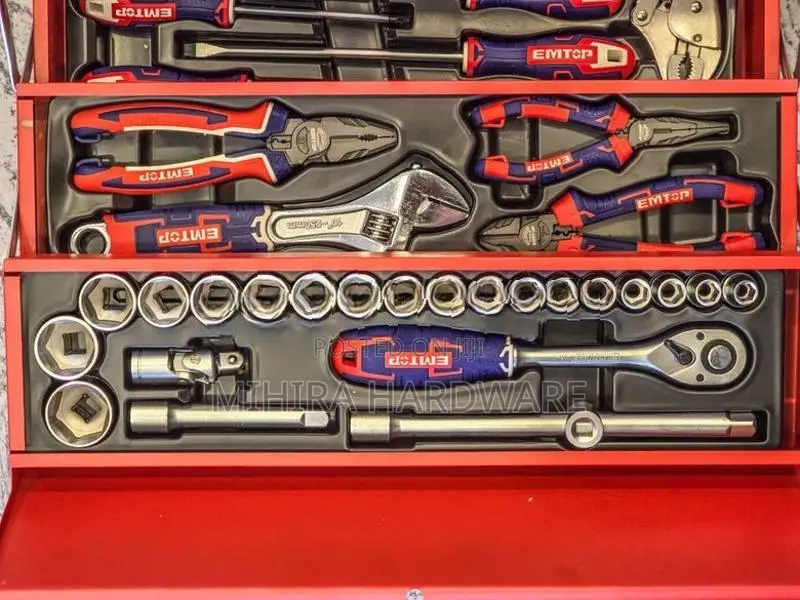 EMTOP 108 Tool box kit socket combination wrench pliers screwdriver ke