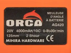 ORCA AG420 cordless 5" 4.5" battery Angle Grinder polisher 20V cord le