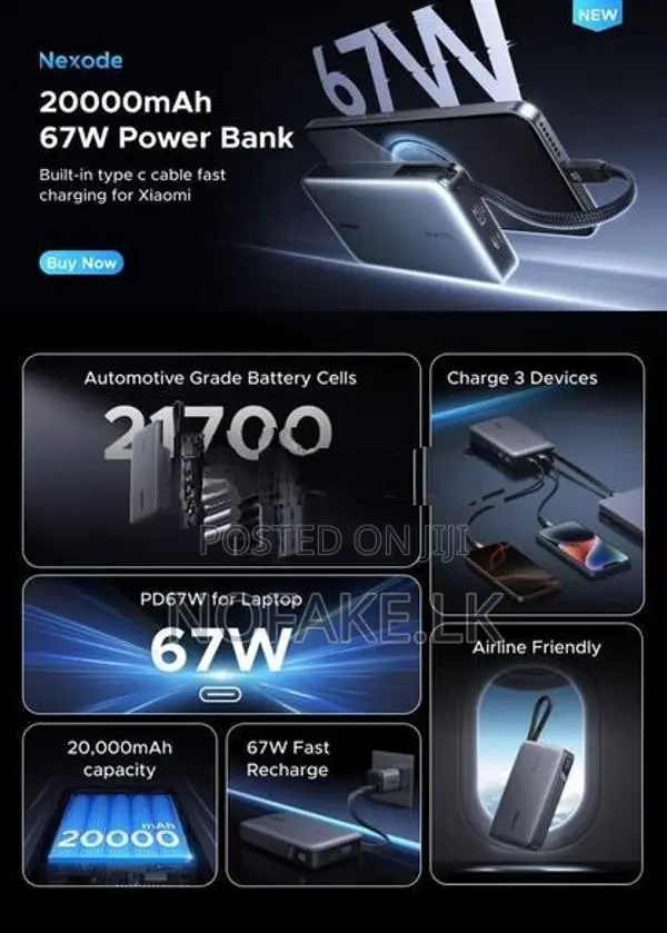 UGREEN 67W 20000mAh in Built Type C Cable Power Bank