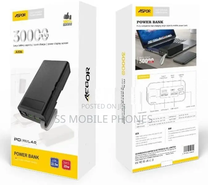 A-306 30000mAh / 22.5W Power Bank with Fast Charging