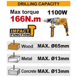 Ingco cordless drill 20v 13mm 166nm (CIDLI201668)