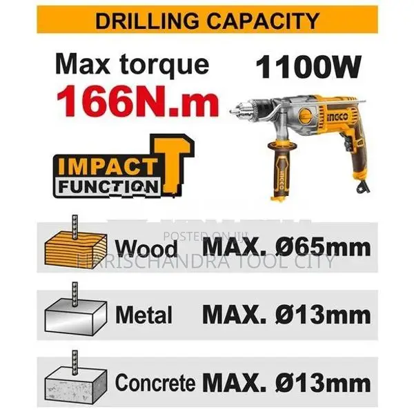 Ingco cordless drill 20v 13mm 166nm (CIDLI201668)