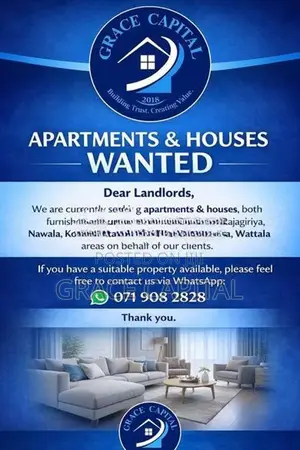 WANTED Furnished or unfurnished Apartment & houses for Rent Colombo