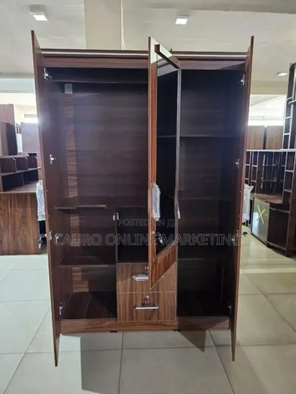 New Melamine 3 Door Cupboard Large Wardrobe Mirror