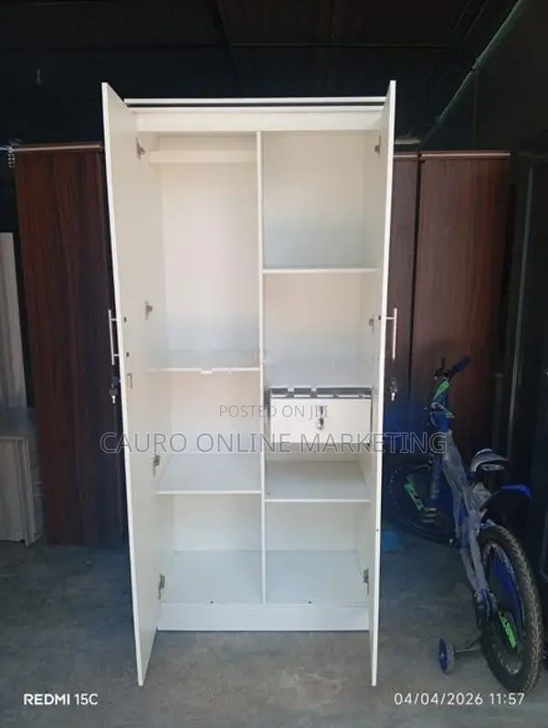 New Melamine 2 Door White Colour Cupboard Wardrobe