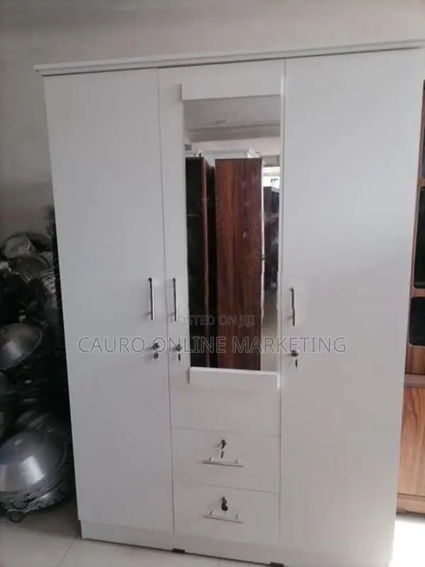 New Melamine 3 Door White / Ash Black Colour Cupboard Wardrobe