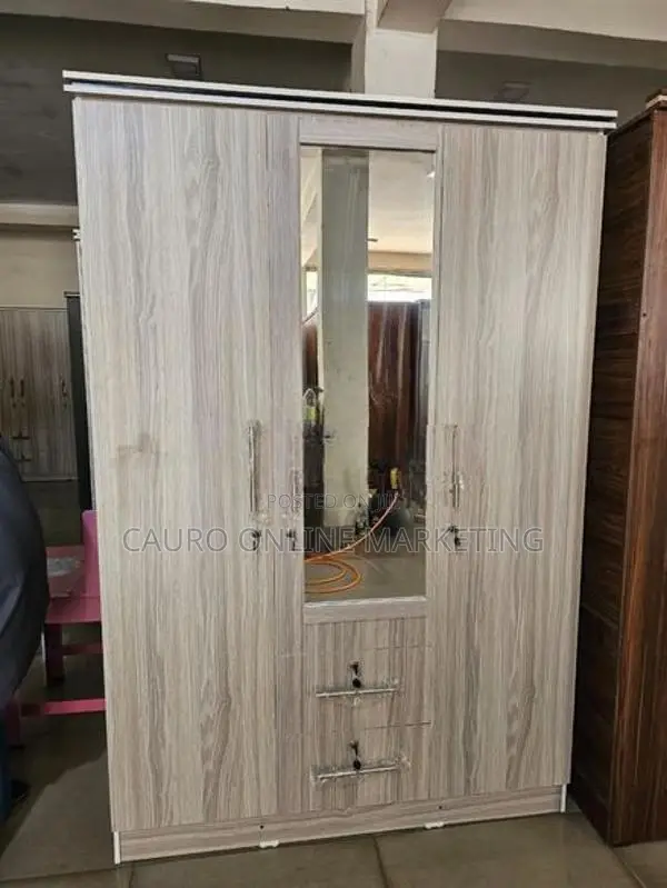 New Melamine 3 Door White / Ash Black Colour Cupboard Wardrobe