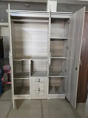 New Melamine 3 Door White / Ash Black Colour Cupboard Wardrobe