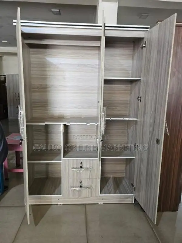 New Melamine 3 Door White / Ash Black Colour Cupboard Wardrobe