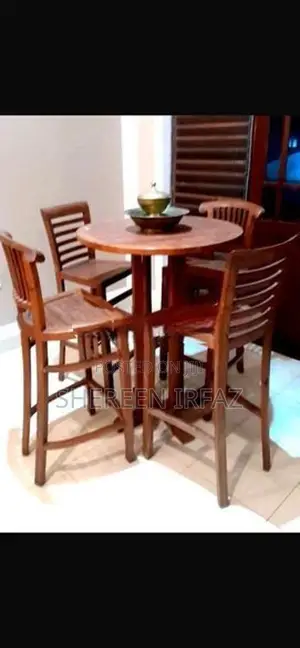 TEAK BAR TABLE with 4 STOOL CHAIRS