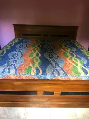 King Size Teak Wood Bed (6 ft × 6 ft) with Mattress