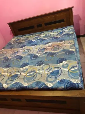 King Size Teak Wood Bed (6 ft × 6 ft) with Mattress
