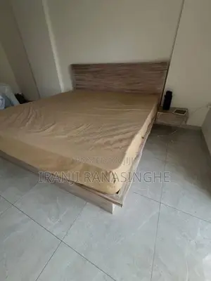 Modern White Wash Teak Wood Bed with Side Tables