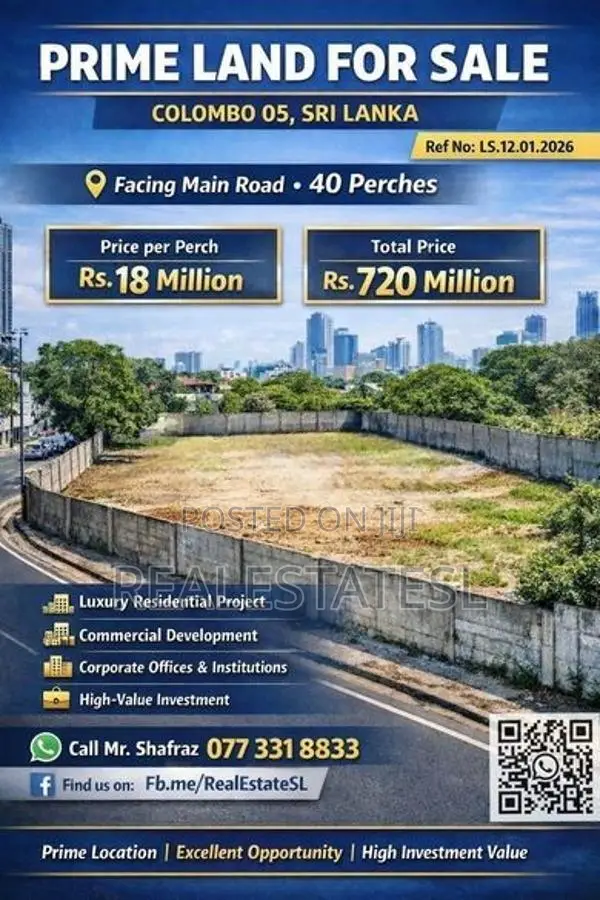 40 Perch Prime Land for Sale – Colombo 05