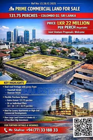 Prime 131.75 Perch Land for sale at Colombo 2