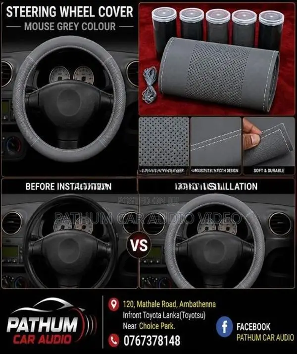 Mouse Grey Color Steering Wheel Cover