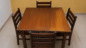 Wooden Dining Table with 4 Striped Chairs