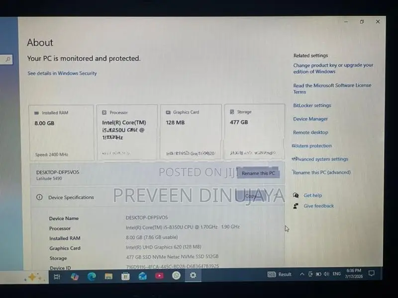 Dell Latitude 5490 I5 8th Gen Laptop