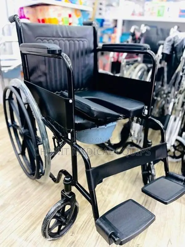 Commode Wheelchair Powder Corted Black Alloy Wheels