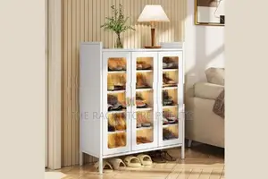 3-Door Metal Shoe Cabinet – 6-Layer Storage Organizer ( White )