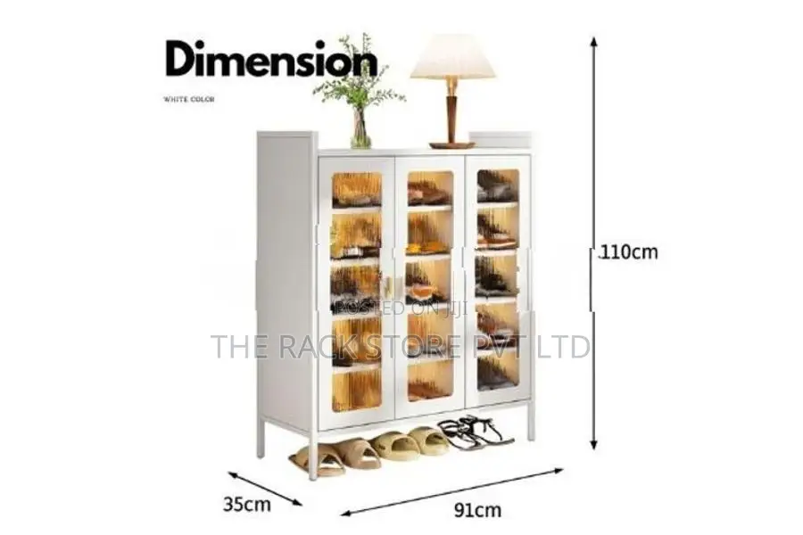 3-Door Metal Shoe Cabinet – 6-Layer Storage Organizer ( White )