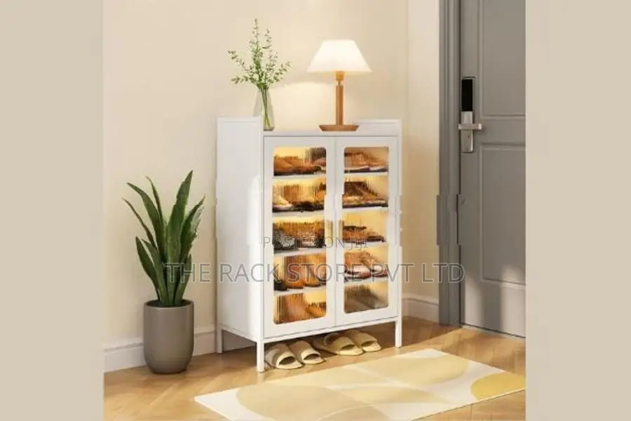 3-Door Metal Shoe Cabinet – 6-Layer Storage Organizer ( White )