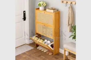 3 Tier Bamboo Shoe Cabinet with Flip Doors – Wooden Rack
