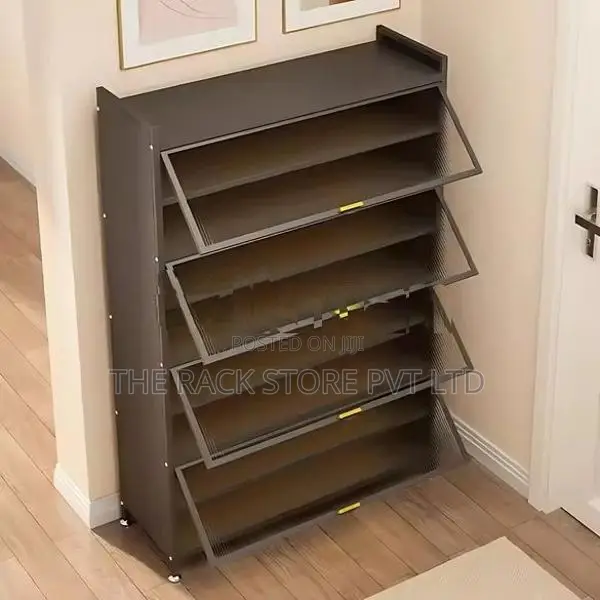 8 Tier Metal Shoe Cabinet with Top Shelf – 4 Door Rack