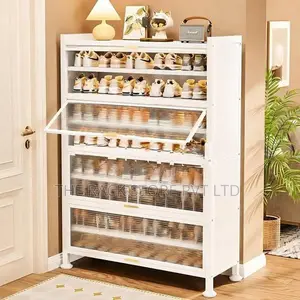 8 Tier Metal Shoe Cabinet with Top Shelf – 4 Door Rack