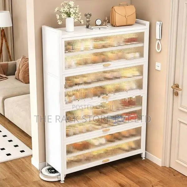 8 Tier Metal Shoe Cabinet with Top Shelf – 4 Door Rack