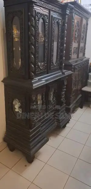 2 Antique Ebony Teak Cupboards Set