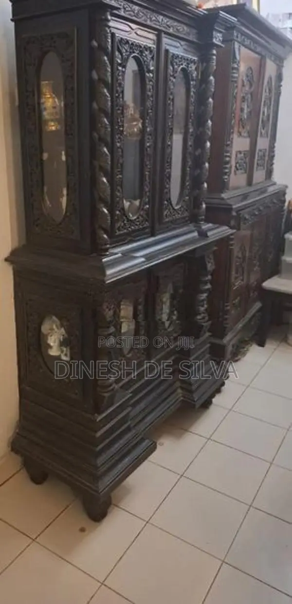 2 Antique Ebony Teak Cupboards Set