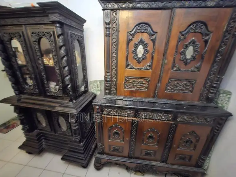 2 Antique Ebony Teak Cupboards Set