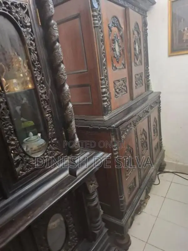 2 Antique Ebony Teak Cupboards Set