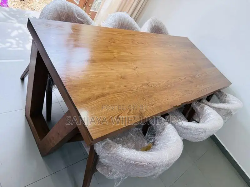 Teak Modern Dining Table with 6 Chairs
