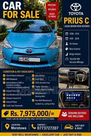 Toyota Aqua 2014 Car (Used)