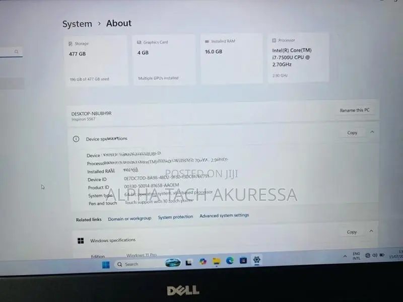 DELL inspiron core i7 - 7th GEN 16GB RAM 512GB NVMe with Radeon Graphi