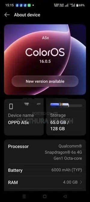 Oppo A5x RAM 4GB ROM 128GB (Used)