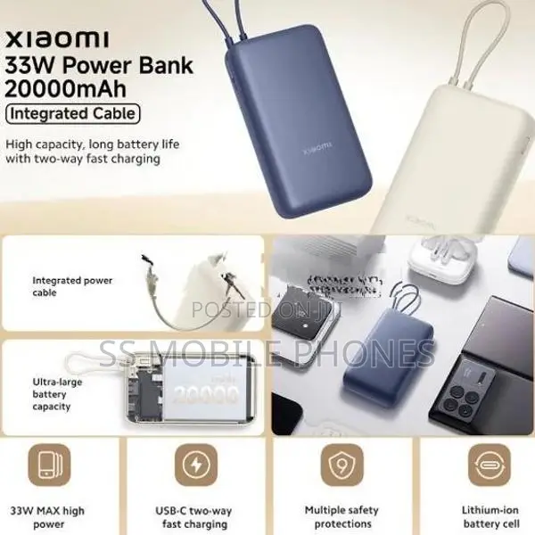 MI 33W Power Bank 20000mAh (Integrated Cable)