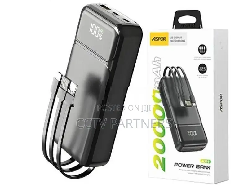 Aspor A316 20000mAh Power Bank 22.5W Fast Charging Phone Charger cable