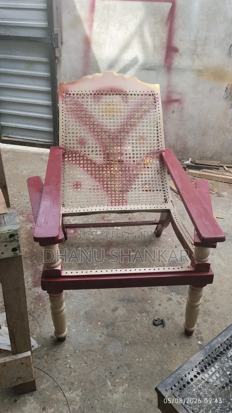  Vintage Solid Wood Cane Arm Chair.