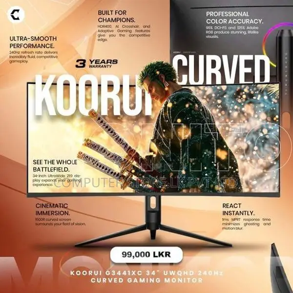 KOORUI G3441XC 34" UWQHD 240Hz Curved Gaming Monitor