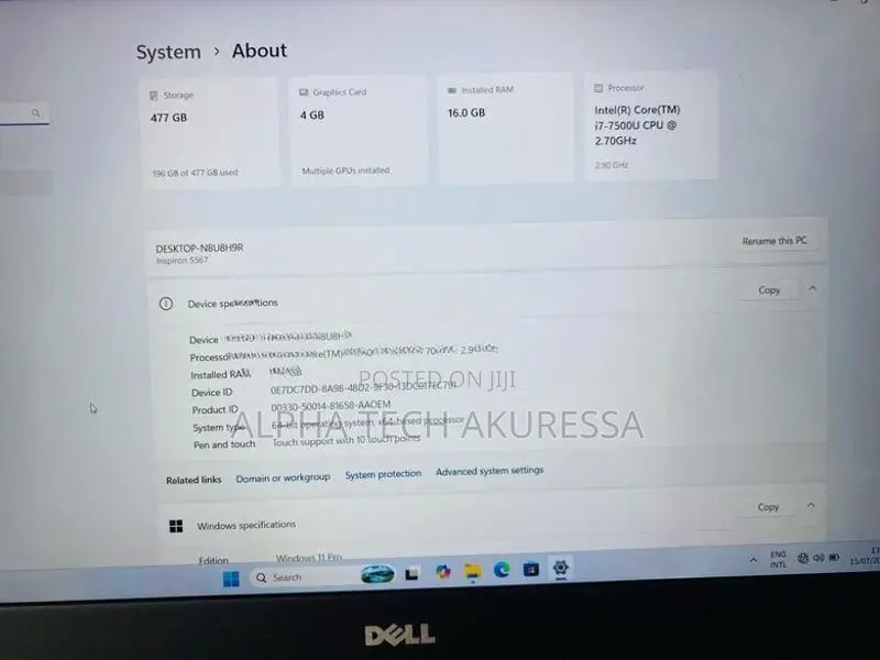 Dell Inspiron core i7 7th Gen 16GB RAM 512GB NVMe SSD with AMD Graphic