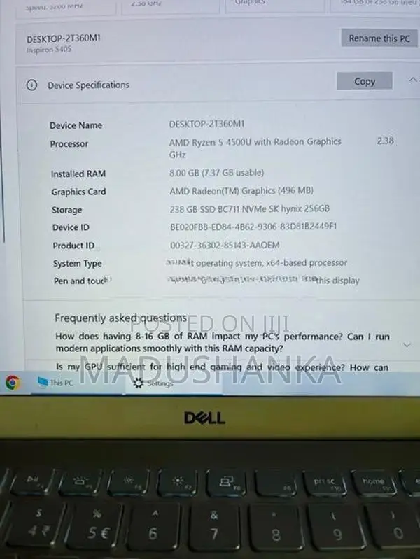 Dell inspiron Ryzen 5 Laptop