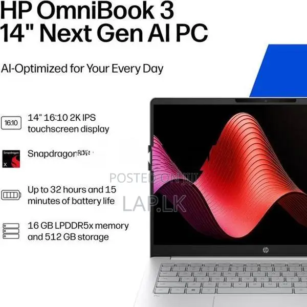 New HP OmniBook 3 Snapdragon X 14" 2K IPS Touch 16GB Laptop