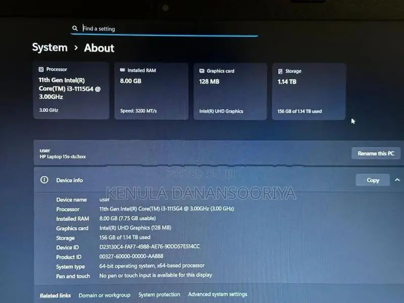 HP Laptop intel core i3 11th Gen 8GB DDR4 RAM 256GB NVMe 15.6"